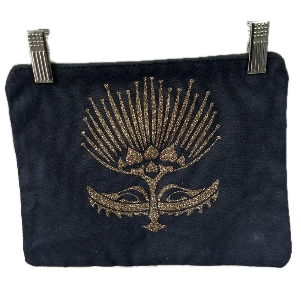 Unbranded NWOT Hawaiian Inspired Glitter Liko Lehua Canvas Pouch Cosmetic Bag